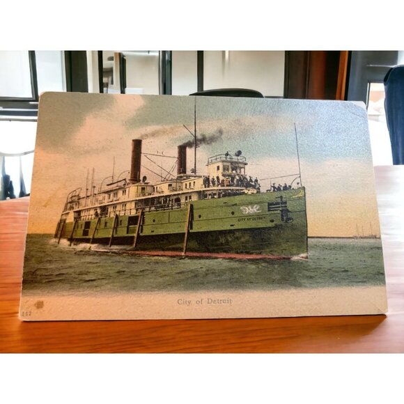 Vintage 1906 City Of Detroit Steamer Ship Ann Harbor Michigan MI Postcard - Picture 1 of 5